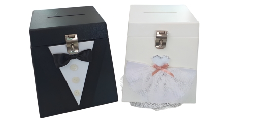 Urnas para coletar dinheiro em festas de casamento. (Foto: Divulgação) 